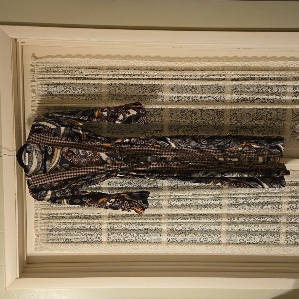 Black Bead Feather Pattern Full Length Kimono Rob… - image 1